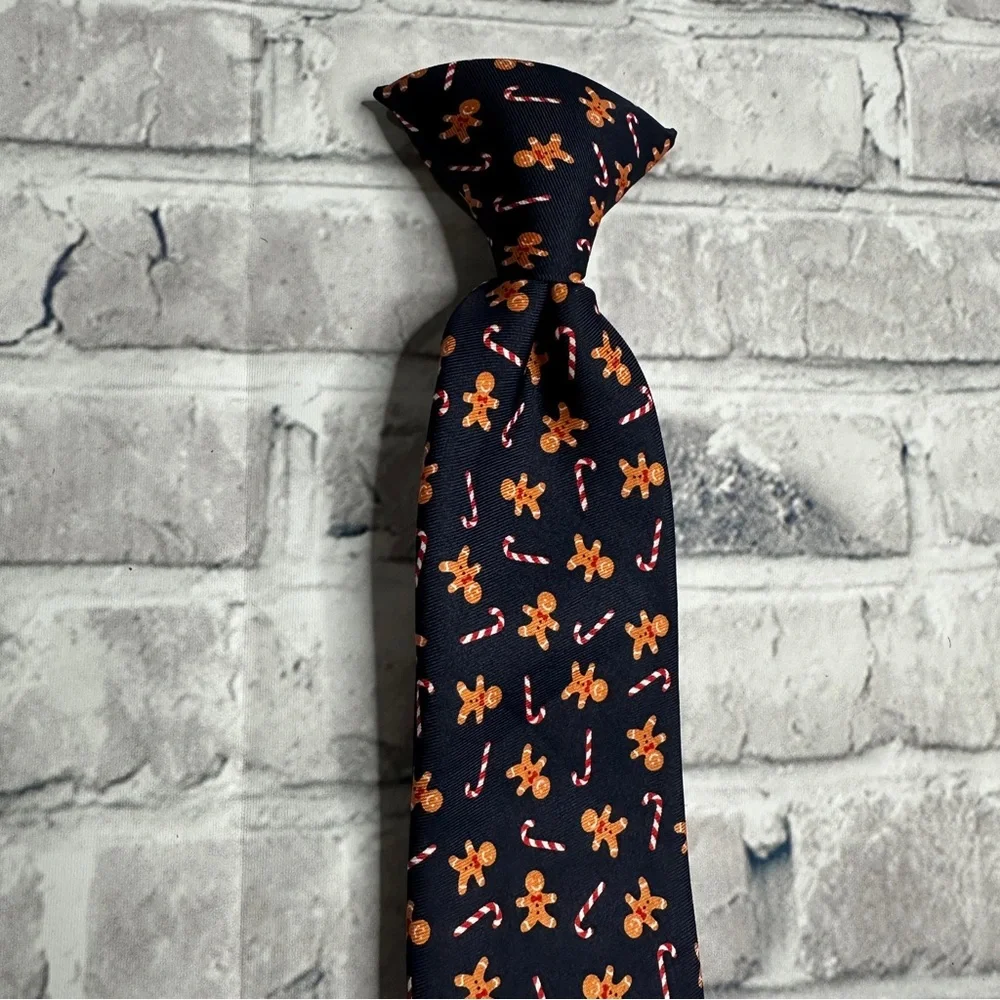 Wembley Boys Navy Gingerbread & Candy cane Clip On Tie ONE SIZE (RN 43170)